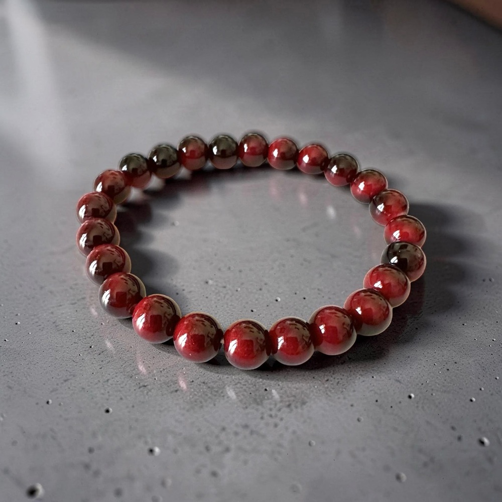 Red Tiger’s Eye Natural Stone Beaded Stretchy Bracelet - Picture 2 of 7